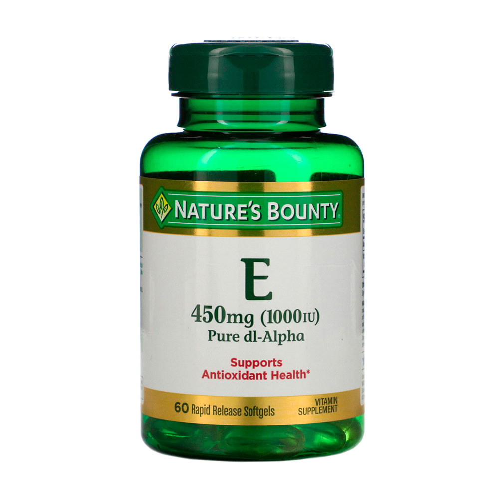 Vitamina E Nature's Bounty 450 mg 1000 UI Pure dl-Alpha 60 Cápsulas Gel