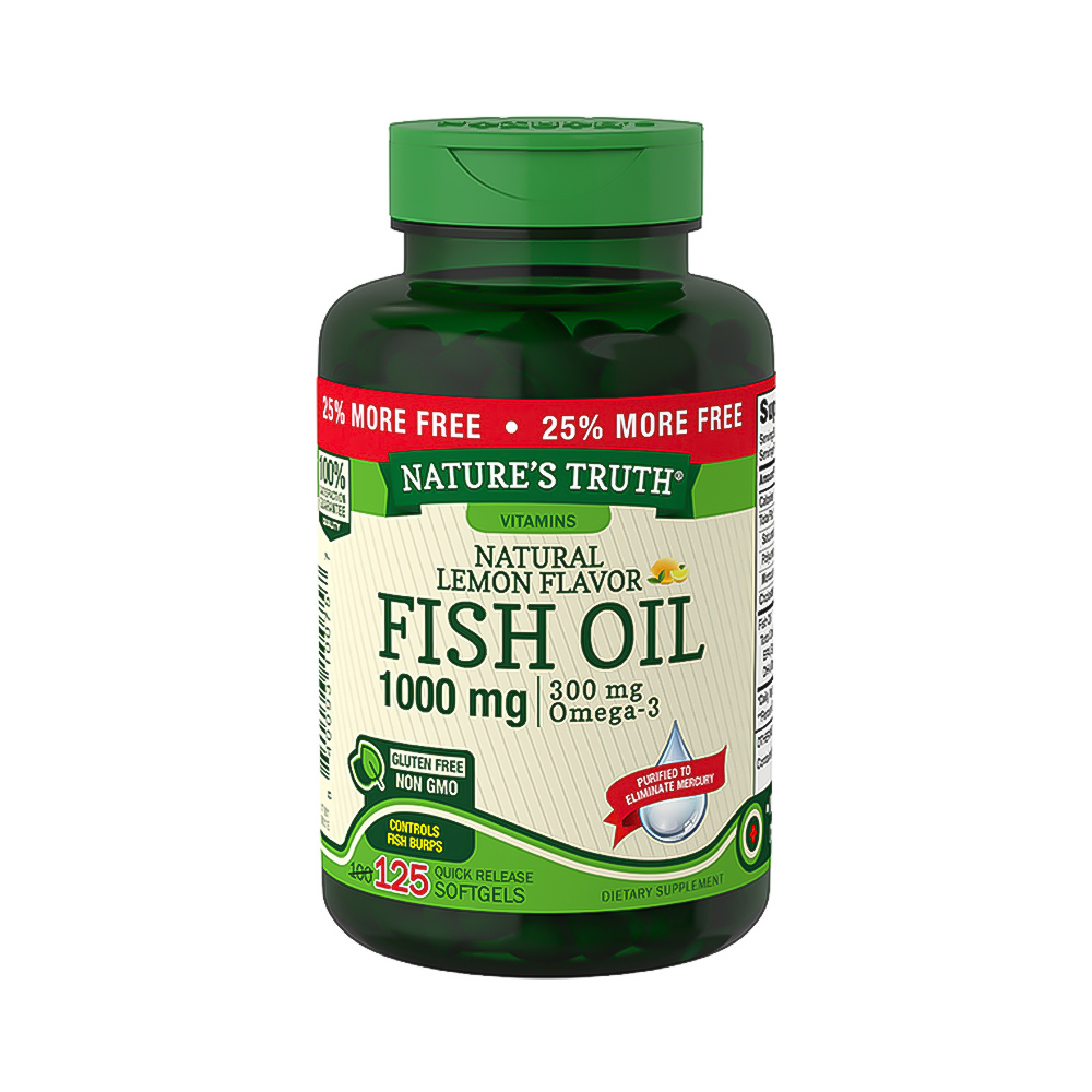 Vitamina Fish Oil Nature´s Truth Natural Lemon Flavor 1000 mg 125 Cápsulas Gel