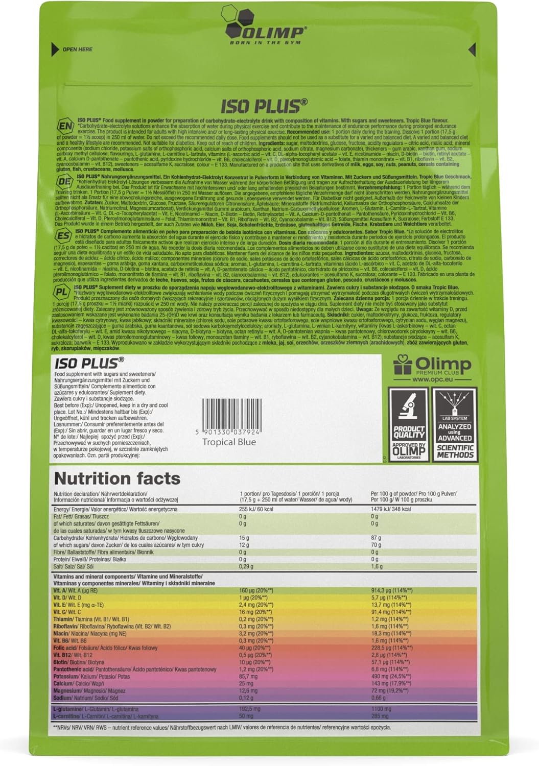 Olimp Sport Nutrition - Iso Plus Pó 1505 g Blue Tropic - 86 Doses